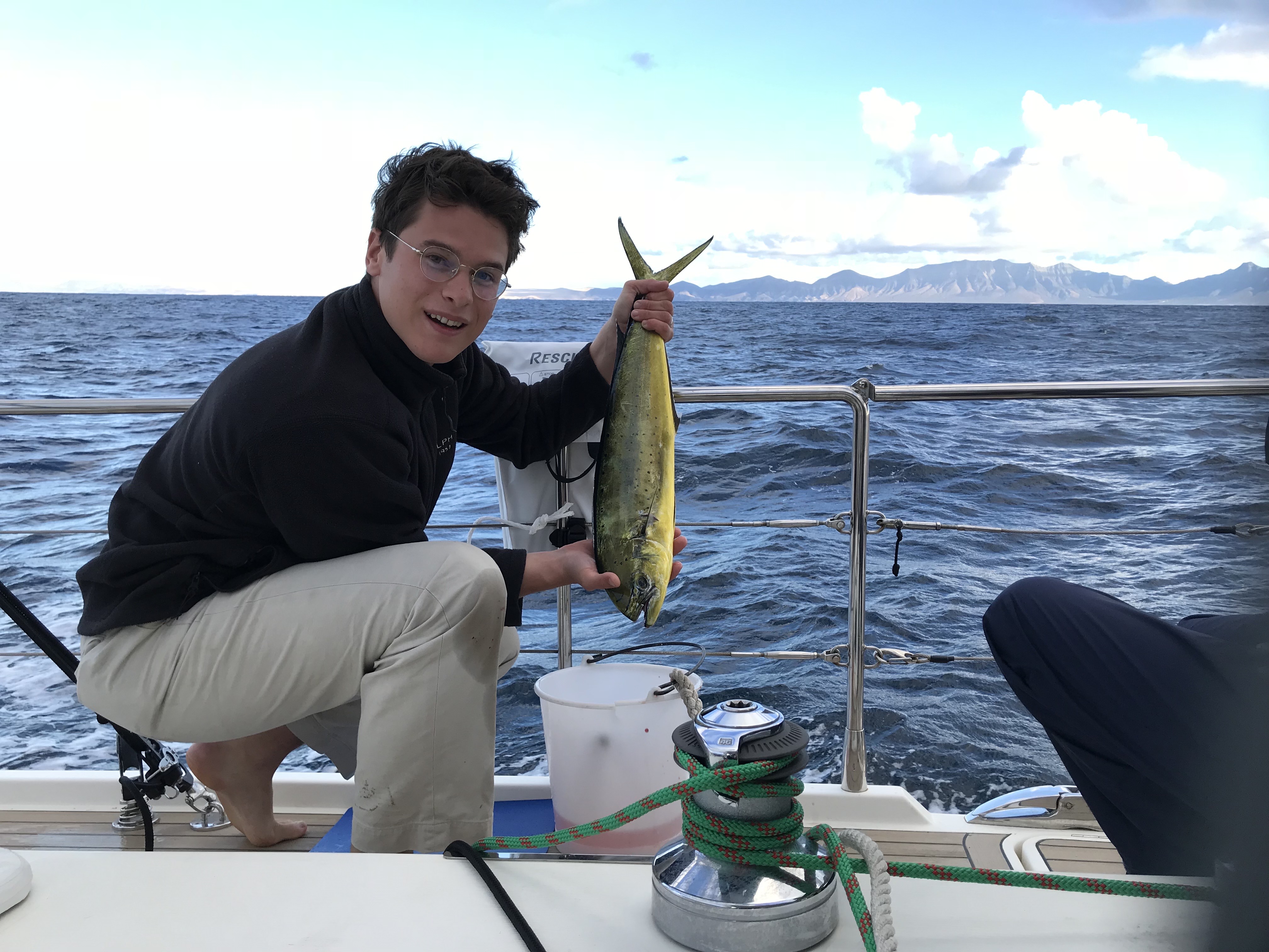 On deck mid-Atlantic with the day's catch