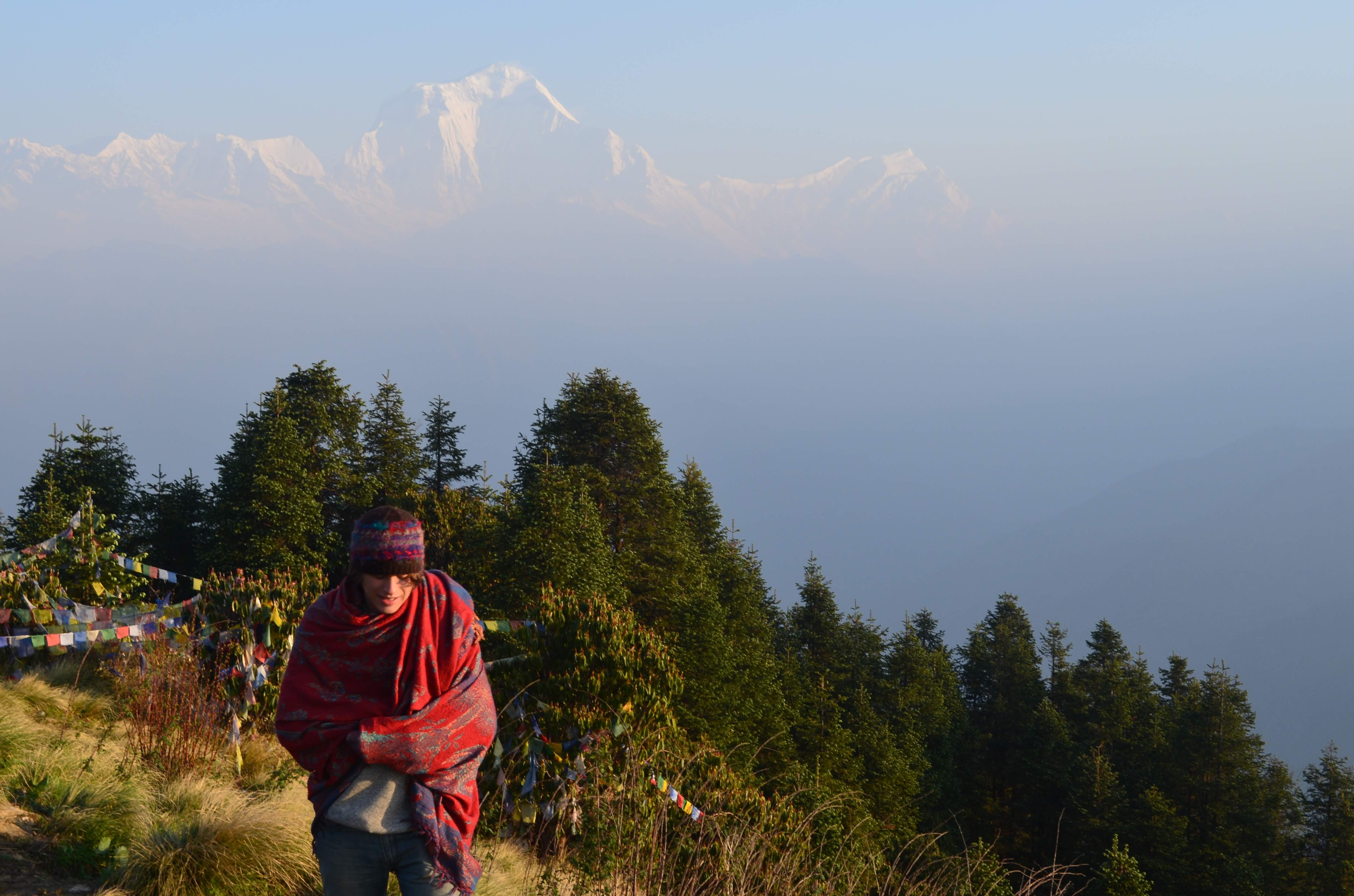 Himalayan dawn with Tibetan prayer flags